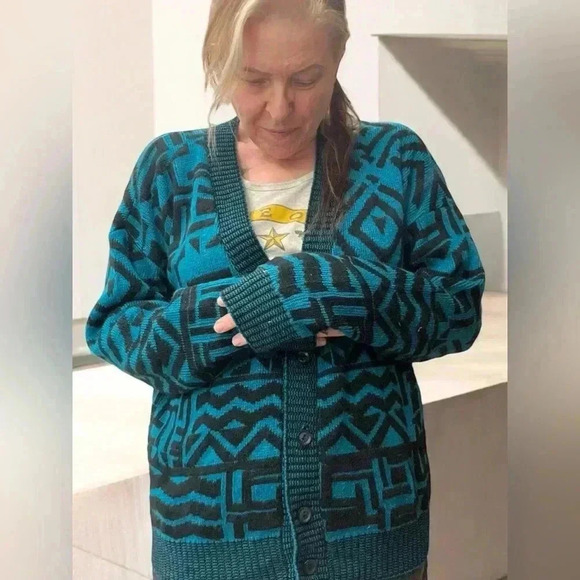 True Vintage 80’s Southwest Aztec Design button Cardigan oversized Small/medium - Picture 6 of 14